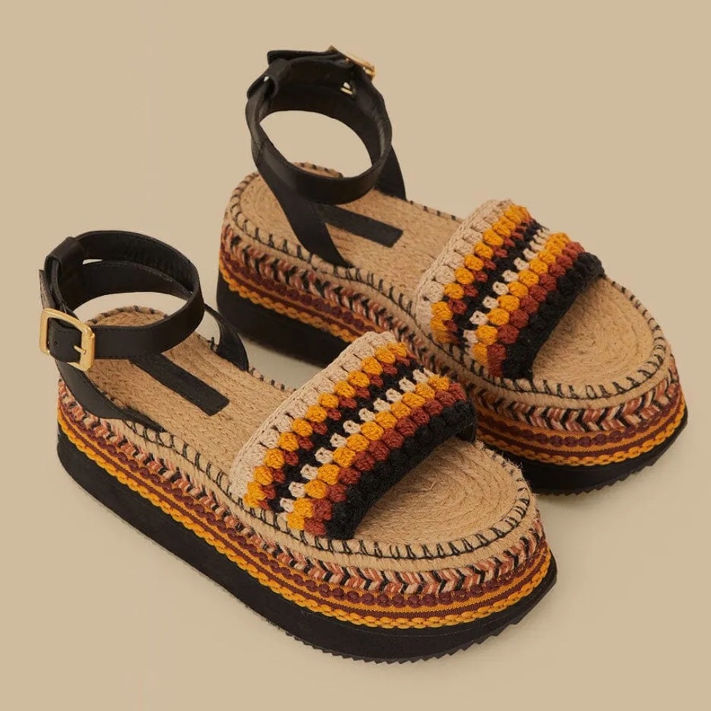 New FARM Rio Rust crochet  Espadrilles flatform sandals
